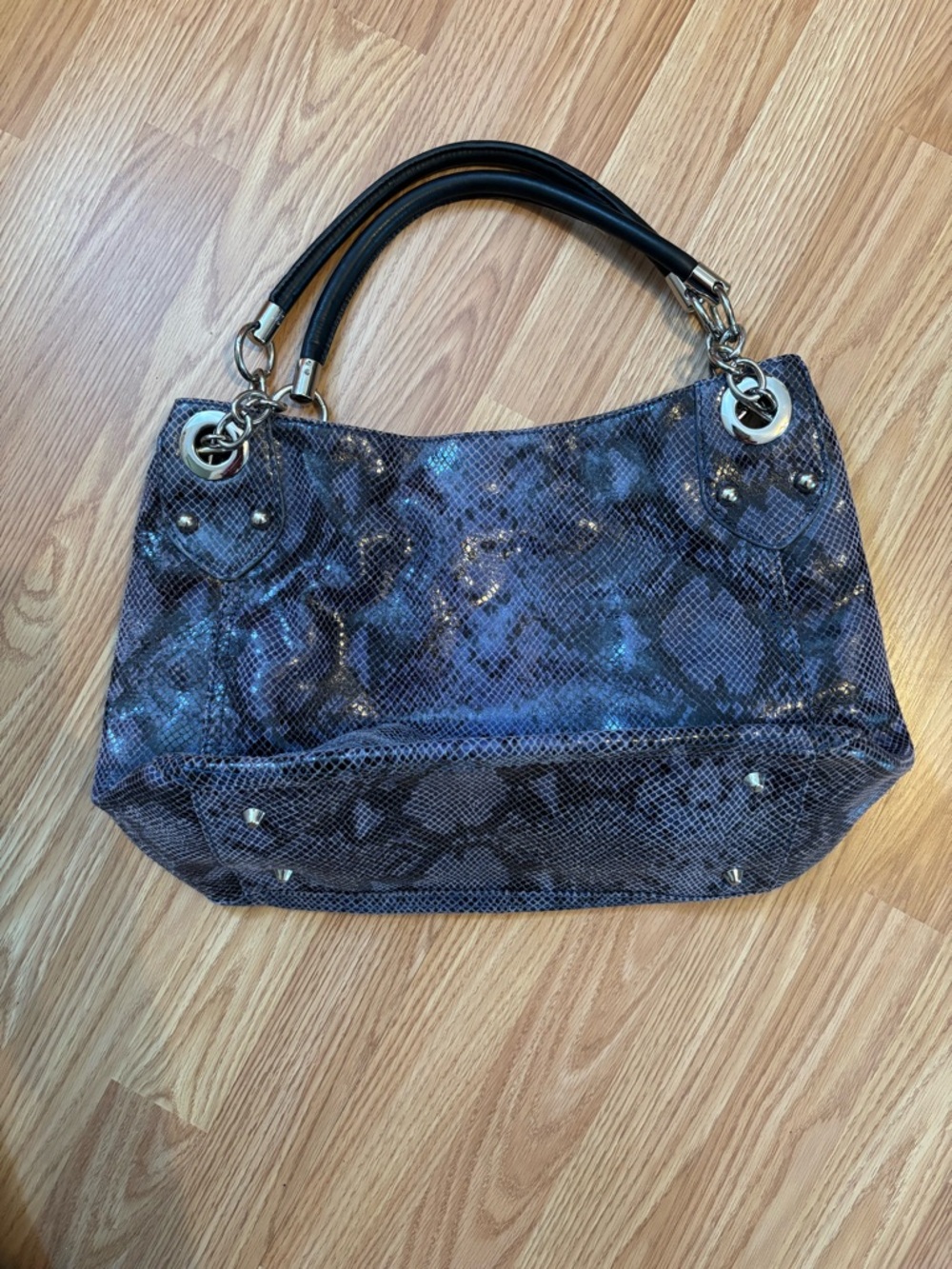 Cynthia Rowley Blue & Black Snakeskin Embossed Leather Tote Shoulder Bag EUC